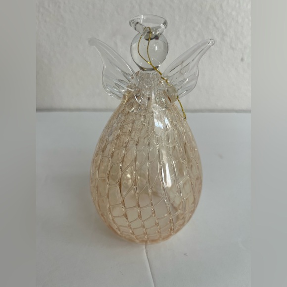 BLOWN GLASS AND BELL SHAPED ANGEL ORNAMENT HOLDING A HEART - Picture 4 of 6